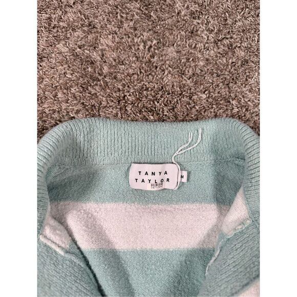 Tanya Taylor Striped V Neck Collar Maisie Knit Sweater Blue/White Cotton Size M - Picture 5 of 15